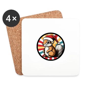 Squirrel Christmas X-Mas - Coasters (set of 4) - white - Front