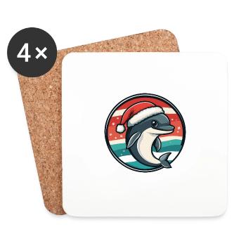 Dolphin Christmas X-Mas - Coasters (set of 4) - white - Front