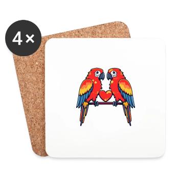 Couple de perroquets Saint-Valentin - Dessous de verre (lot de 4) - blanc - Devant