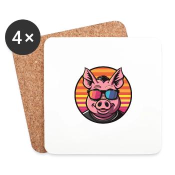 Schwein Comic Cool Sommer - Untersetzer (4er-Set) - Weiß - Vorne