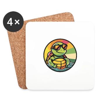 Tortue Bande Dessinée Cool Été - Dessous de verre (lot de 4) - blanc - Devant
