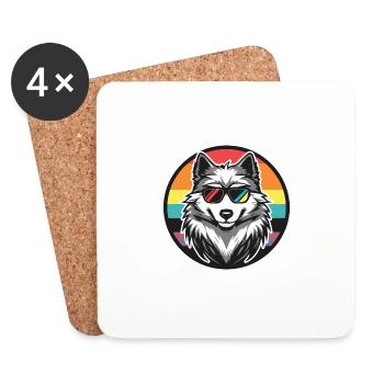 Wolf Comic Cool Sommer - Untersetzer (4er-Set) - Weiß - Vorne