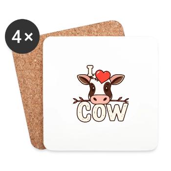 I ❤️ Cow – Niedliches Kuhdesign für Tierfreunde - Untersetzer (4er-Set) - Weiß - Vorne