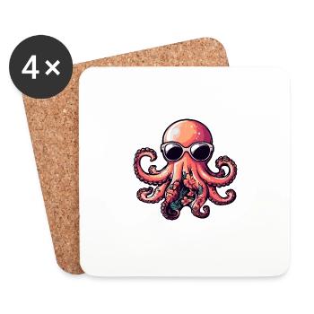 Oktopus Comic Urlaub - Untersetzer (4er-Set) - Weiß - Vorne