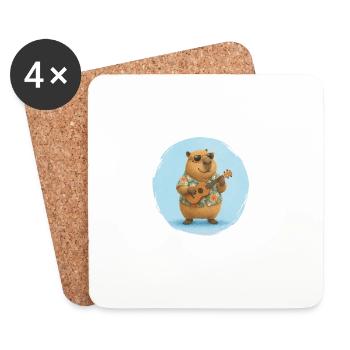 Ukulélé musicien capybara - Dessous de verre (lot de 4) - blanc - Devant