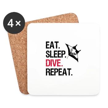 Eat Sleep Dive Repeat - Manta Ray - Vector Design - Coasters (set of 4) - white - Front