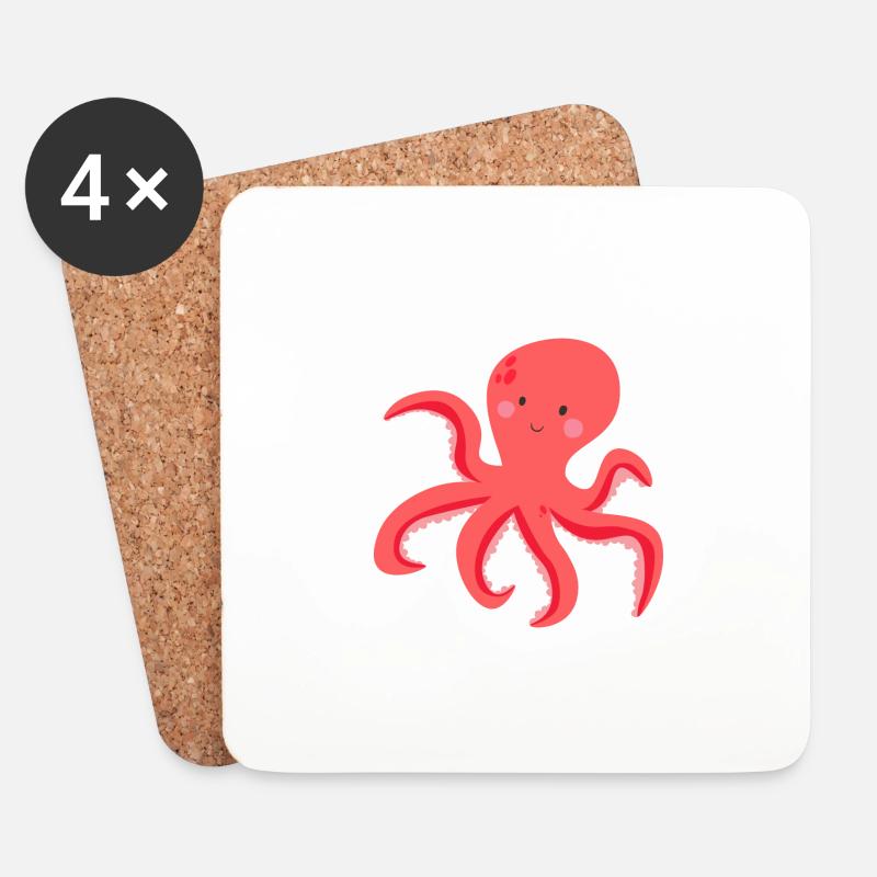 Süßer Oktopus - Untersetzer (4er-Set) - Weiß