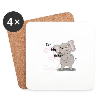 Großer Elefant - 3. Geburtstag - Untersetzer (4er-Set) - Weiß - Vorne