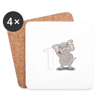Big Elephant - 1st Birthday - Coasters (set of 4) - white - Front
