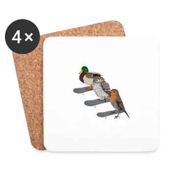 Robin Duck Owl Skateboard Bird - Coasters (set of 4) - white - Front