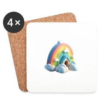 Arc-en-ciel avec maison - Dessous de verre (lot de 4) - blanc - Devant