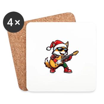 Fox Christmas Rocker Guitar - Coasters (set of 4) - white - Front