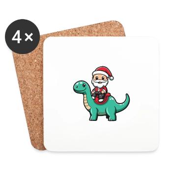 Dinosaure brontosaure Père Noël - Dessous de verre (lot de 4) - blanc - Devant