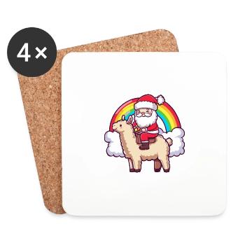 Alpaga Lama Père Noël Arc-en-ciel - Dessous de verre (lot de 4) - blanc - Devant