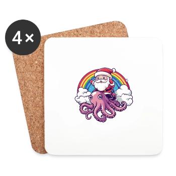 Oktopus Weihnachtsmann Regenbogen - Untersetzer (4er-Set) - Weiß - Vorne