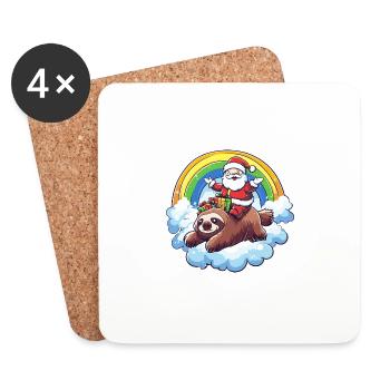 Faultier Weihnachtsmann Regenbogen - Untersetzer (4er-Set) - Weiß - Vorne