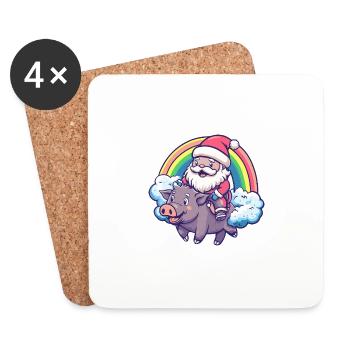 Pig Santa Claus Rainbow Wild Boar - Coasters (set of 4) - white - Front