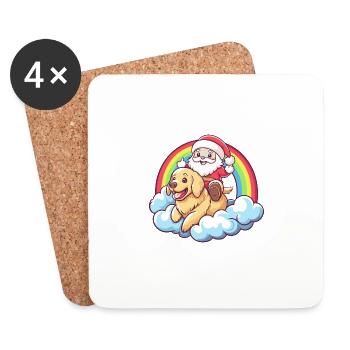 Golden Retriever Dog Santa Claus Rainbow Lu - Coasters (set of 4) - white - Front
