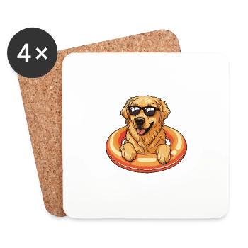 Golden Retriever Chien Bande Dessinée Cool - Dessous de verre (lot de 4) - blanc - Devant