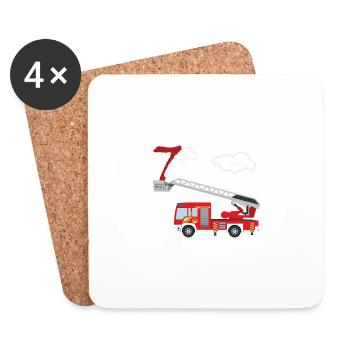 Fire truck - 7th birthday - Coasters (set of 4) - white - Front