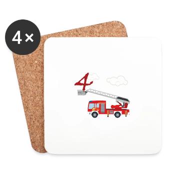 Fire truck - 4th birthday - Coasters (set of 4) - white - Front