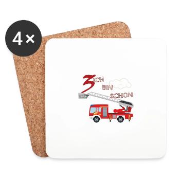 Feuerwehr Auto - 3. Geburtstag - Untersetzer (4er-Set) - Weiß - Vorne