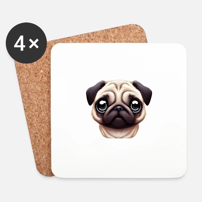 Unique Pug Portrait - Coasters (set of 4) - white