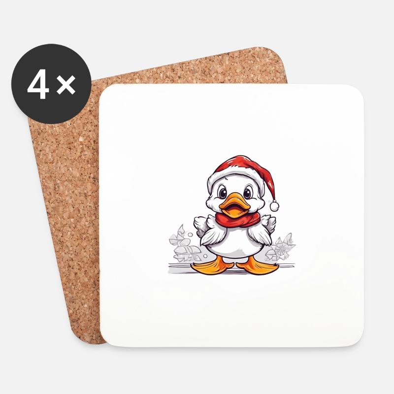 Santa Duck, Enten Weihnachtsmann - Untersetzer (4er-Set) - Weiß