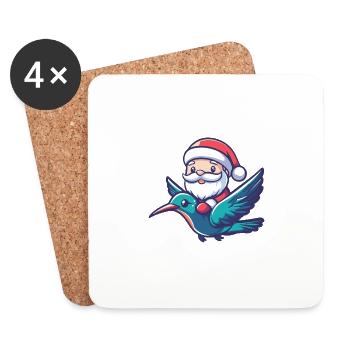 Colibri Oiseau Père Noël - Dessous de verre (lot de 4) - blanc - Devant