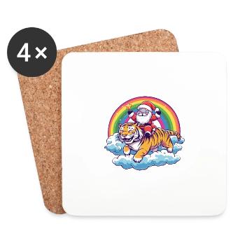 Tiger Weihnachtsmann Regenbogen - Untersetzer (4er-Set) - Weiß - Vorne