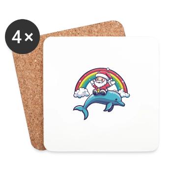 Dolphin Santa Claus Rainbow - Coasters (set of 4) - white - Front