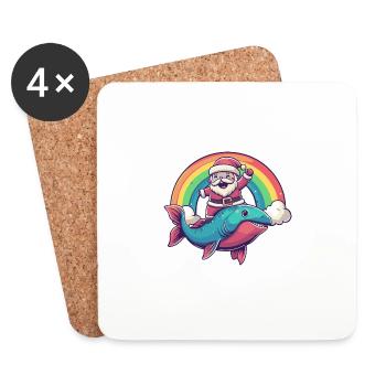Piranha Fish Santa Claus Rainbow - Coasters (set of 4) - white - Front