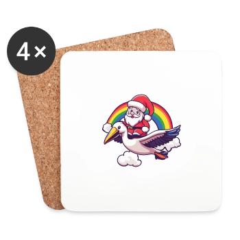 Pelican Bird Santa Claus Rainbow - Coasters (set of 4) - white - Front