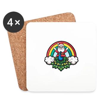 Peacock Bird Santa Claus Rainbow - Coasters (set of 4) - white - Front