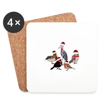 Oiseaux Noël Bonnet d’oiseau Écharpe Oiseau Amoureux des oiseaux - Dessous de verre (lot de 4) - blanc - Devant