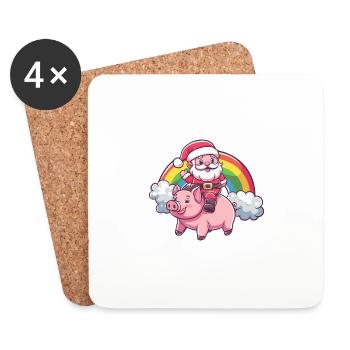 Schwein Weihnachtsmann Regenbogen - Untersetzer (4er-Set) - Weiß - Vorne