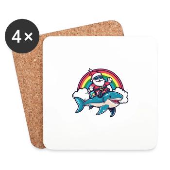 Hai Weihnachtsmann Regenbogen - Untersetzer (4er-Set) - Weiß - Vorne