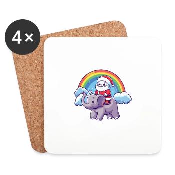 Éléphant Père Noël Arc-en-ciel - Dessous de verre (lot de 4) - blanc - Devant