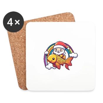 Goldfische Weihnachtsmann Regenbogen - Untersetzer (4er-Set) - Weiß - Vorne