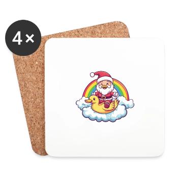 Ente Weihnachtsmann Regenbogen - Untersetzer (4er-Set) - Weiß - Vorne