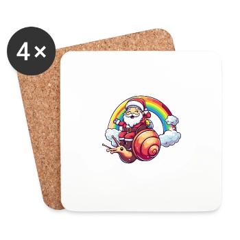 Schnecke Weihnachtsmann Regenbogen - Untersetzer (4er-Set) - Weiß - Vorne