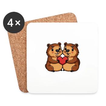Coeur d’amour de castor - Dessous de verre (lot de 4) - blanc - Devant