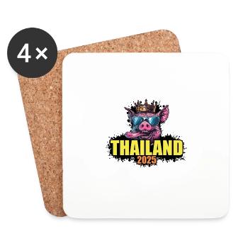 Thailand 2025 Schwein - Untersetzer (4er-Set) - Weiß - Vorne