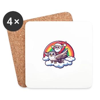 Owl Santa Claus Rainbow - Coasters (set of 4) - white - Front