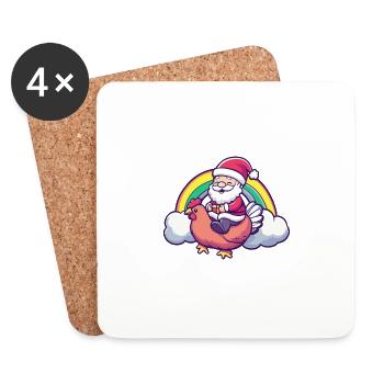 Huhn Weihnachtsmann Regenbogen - Untersetzer (4er-Set) - Weiß - Vorne