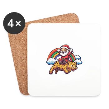 Leopard Weihnachtsmann Regenbogen - Untersetzer (4er-Set) - Weiß - Vorne