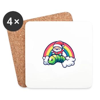 Wurm Weihnachtsmann Regenbogen - Untersetzer (4er-Set) - Weiß - Vorne