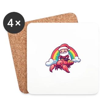 Crabe homard Père Noël Arc-en-ciel - Dessous de verre (lot de 4) - blanc - Devant