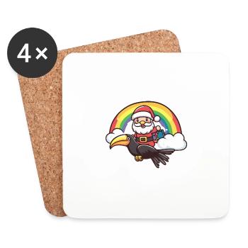 Toucan Bird Santa Claus Rainbow - Coasters (set of 4) - white - Front