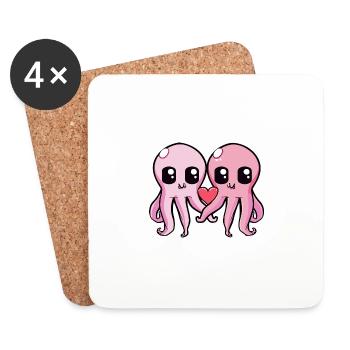 Oktopus Paar Valentinstag - Untersetzer (4er-Set) - Weiß - Vorne